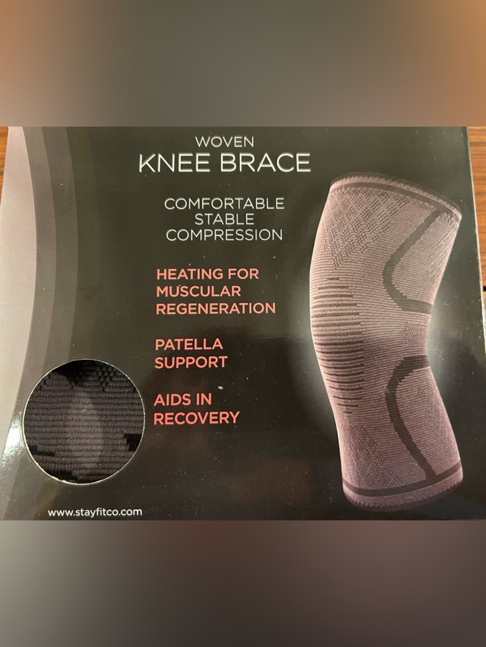 StayFit Woven Knee Brace Support Sleeve - Black/Gray•Universal Fit L/XL